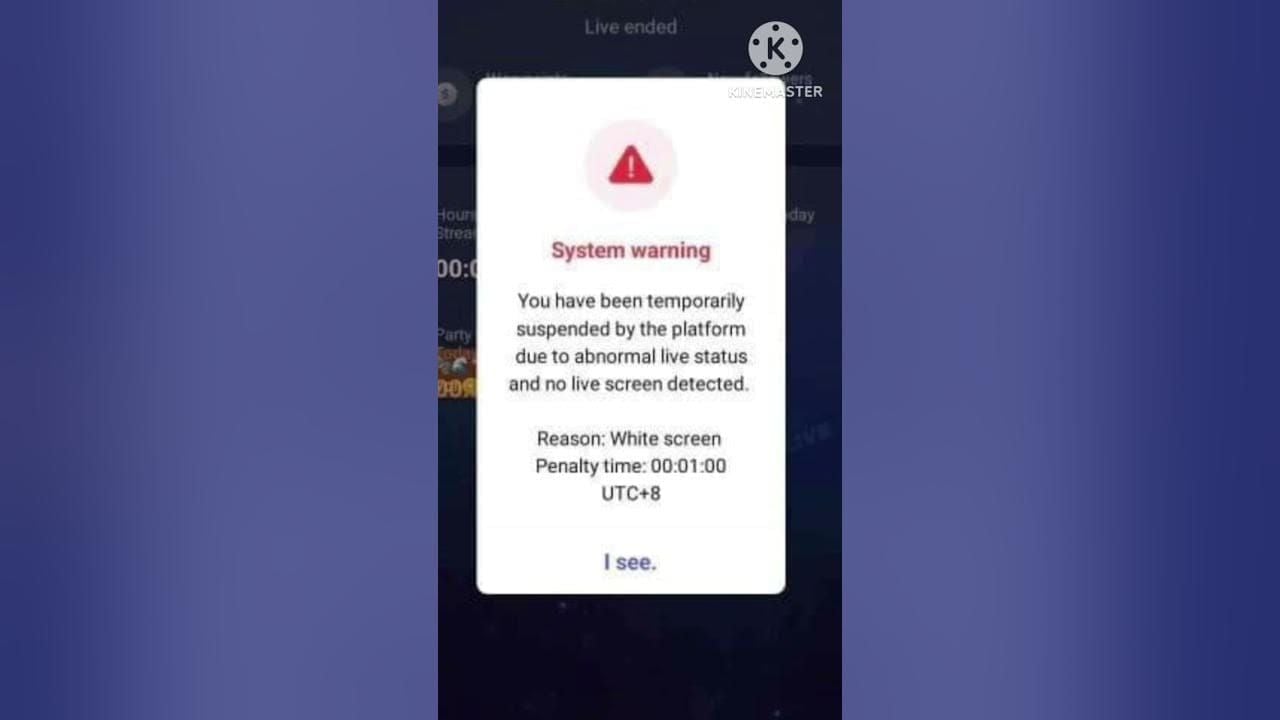 Poppo Live account suspension warning message showing consequences of unauthorized purchases