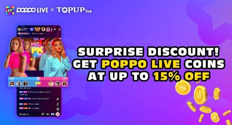 Poppo Live promotional offer screenshot showing 20% discount campaign details