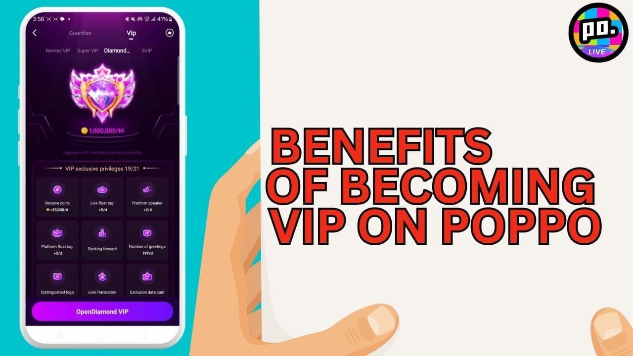 Poppo Live VIP membership tiers displaying benefits and privileges for each level