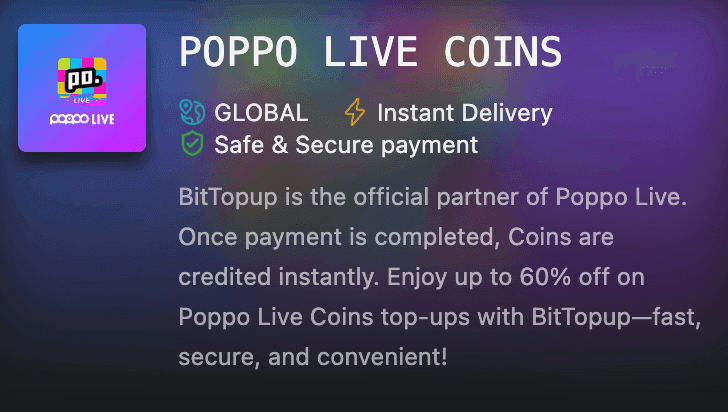 BitTopup website showing Poppo Live coin packages with 70% discount prices