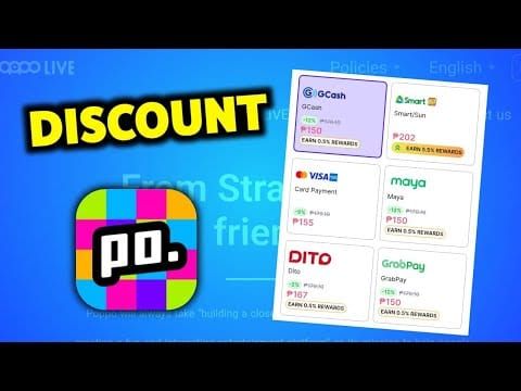 Poppo Live app interface showing GCash promotion with 20% discount for Philippines users
