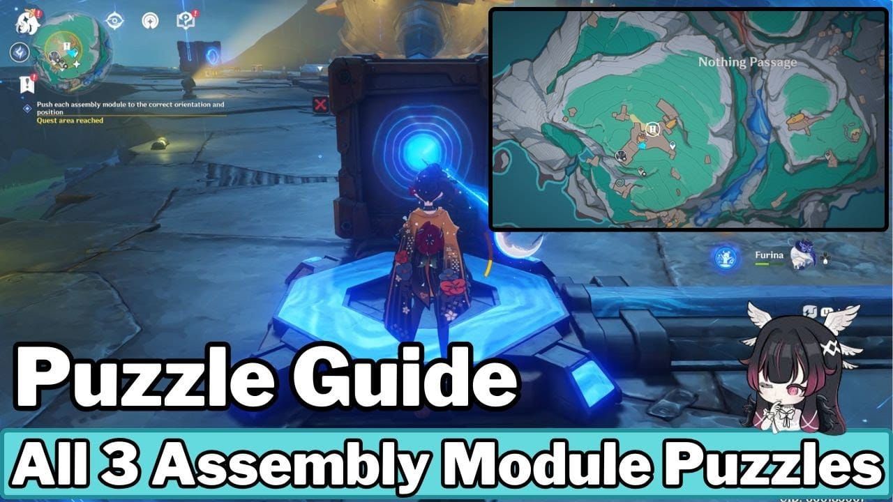 Assembly Module puzzle interface with red and blue energy modules and rotation platforms