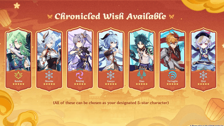 Genshin Impact Chronicled Wish banner interface showing the Roving Chalice of Dewgrass with featured Sumeru characters