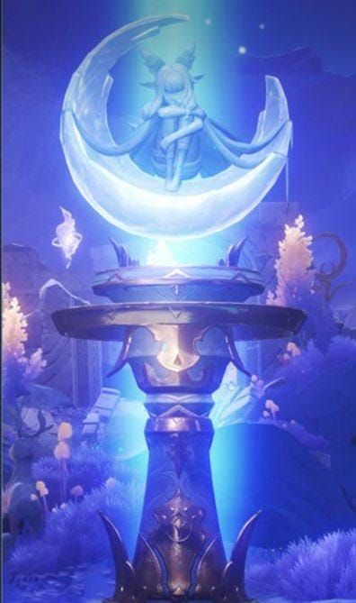 Columbina statue holding a Lunoculus in its hand at Light-Bathed Platform