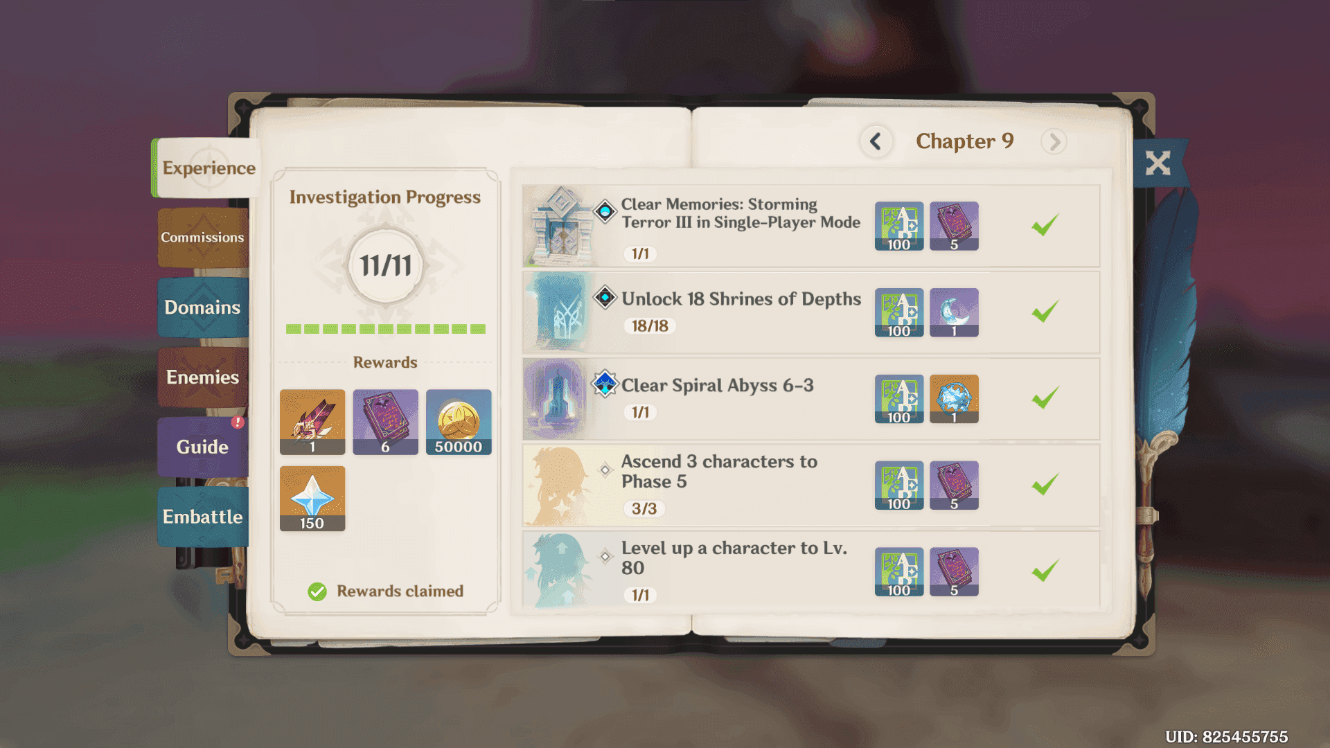 Genshin Impact Adventure Encounters system interface showing commission alternatives