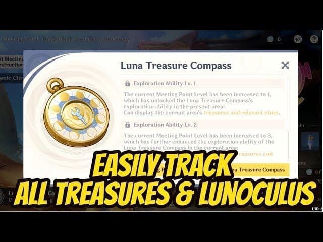 Genshin Impact Luna Treasure Compass showing treasure and Oculi locations