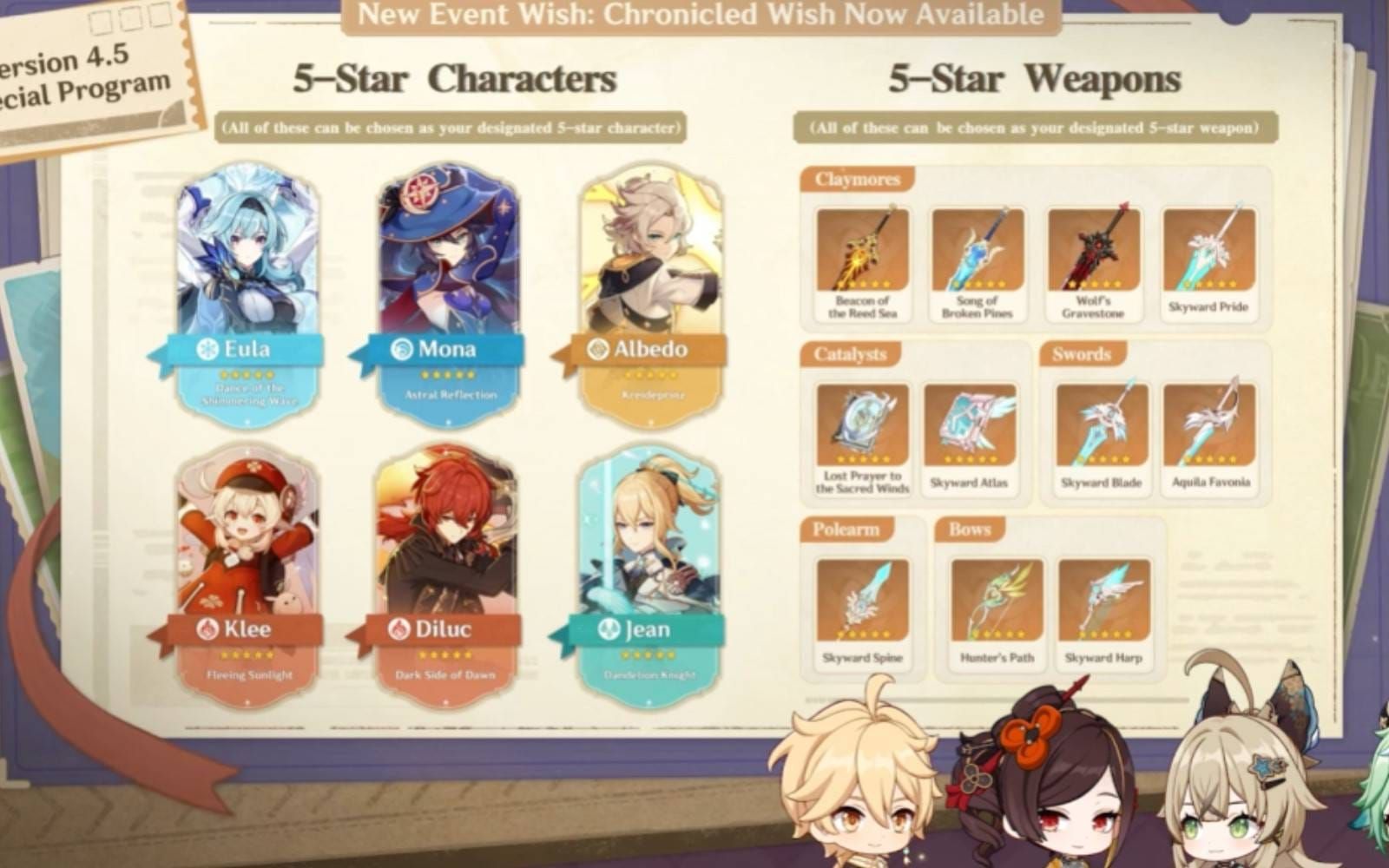 Genshin Impact Chronicled Wish banner interface showing path selection system