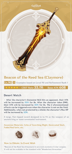 Beacon of the Reed Sea claymore weapon from Genshin Impact