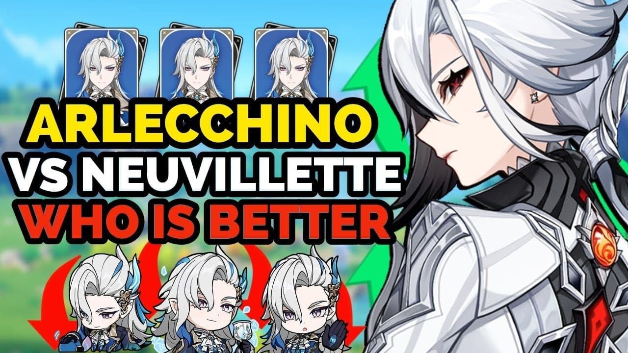 Genshin Impact top-tier characters including Neuvillette, Arlecchino, and Lauma representing the current meta
