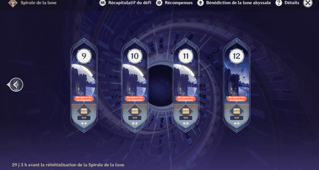 Star's Bounty interface displaying Primogem rewards breakdown for Spiral Abyss floors
