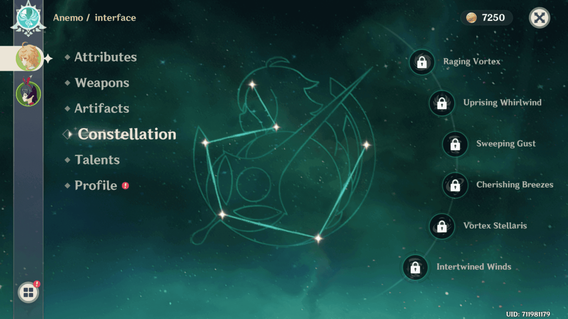 Genshin Impact Lauma constellation interface