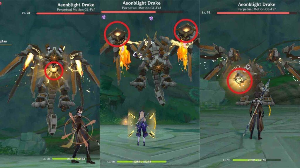 Aeonblight Drake weak points guide showing head and wing target areas