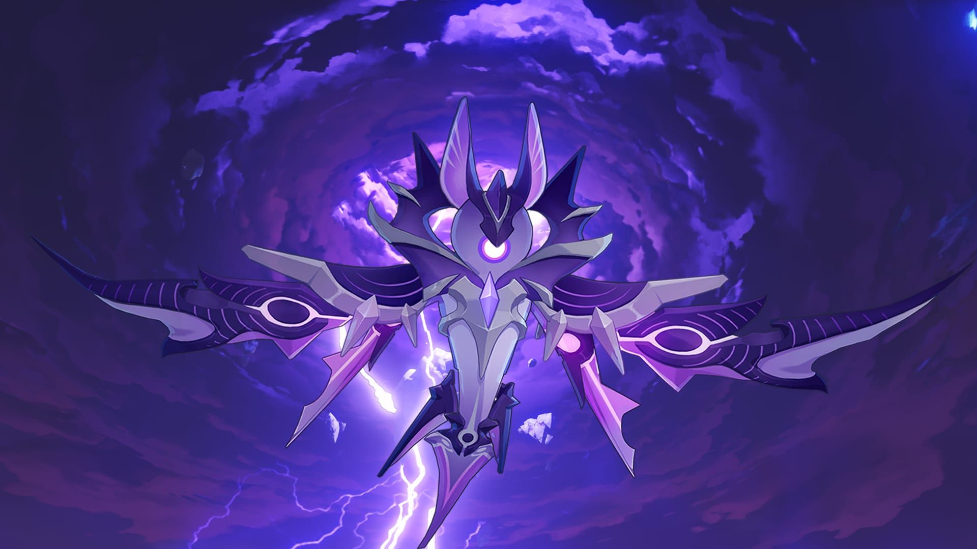 Thunder Manifestation boss floating in Amakumo Peak arena with Electro effects