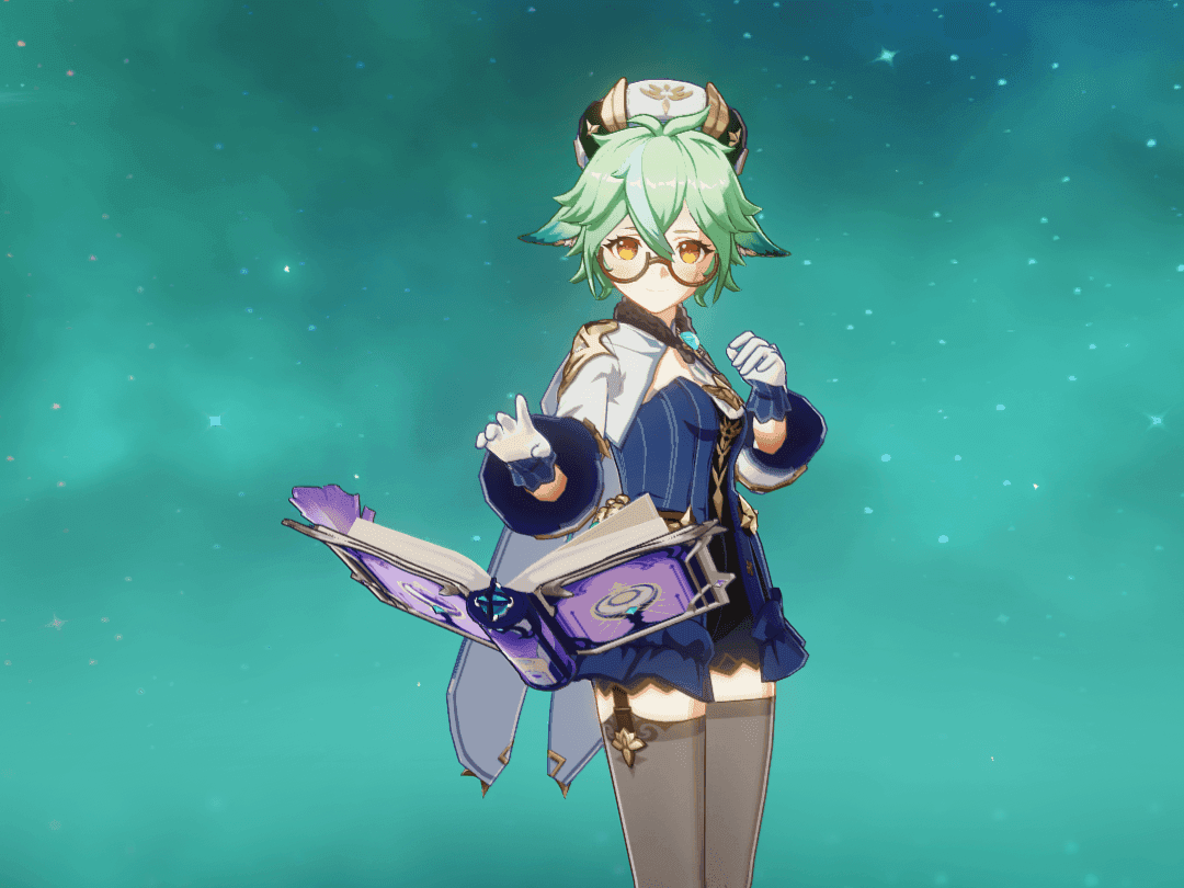 Sucrose character equipped with Sacrificial Fragments catalyst in Genshin Impact