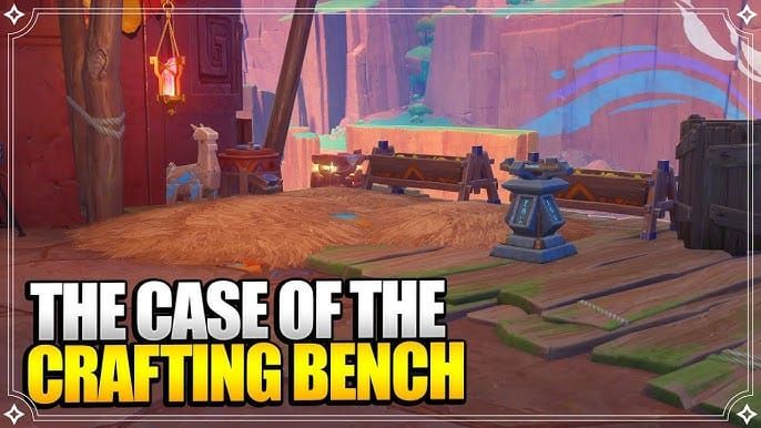 Step-by-step guide showing how to access Mystic Offering at crafting bench in Genshin Impact