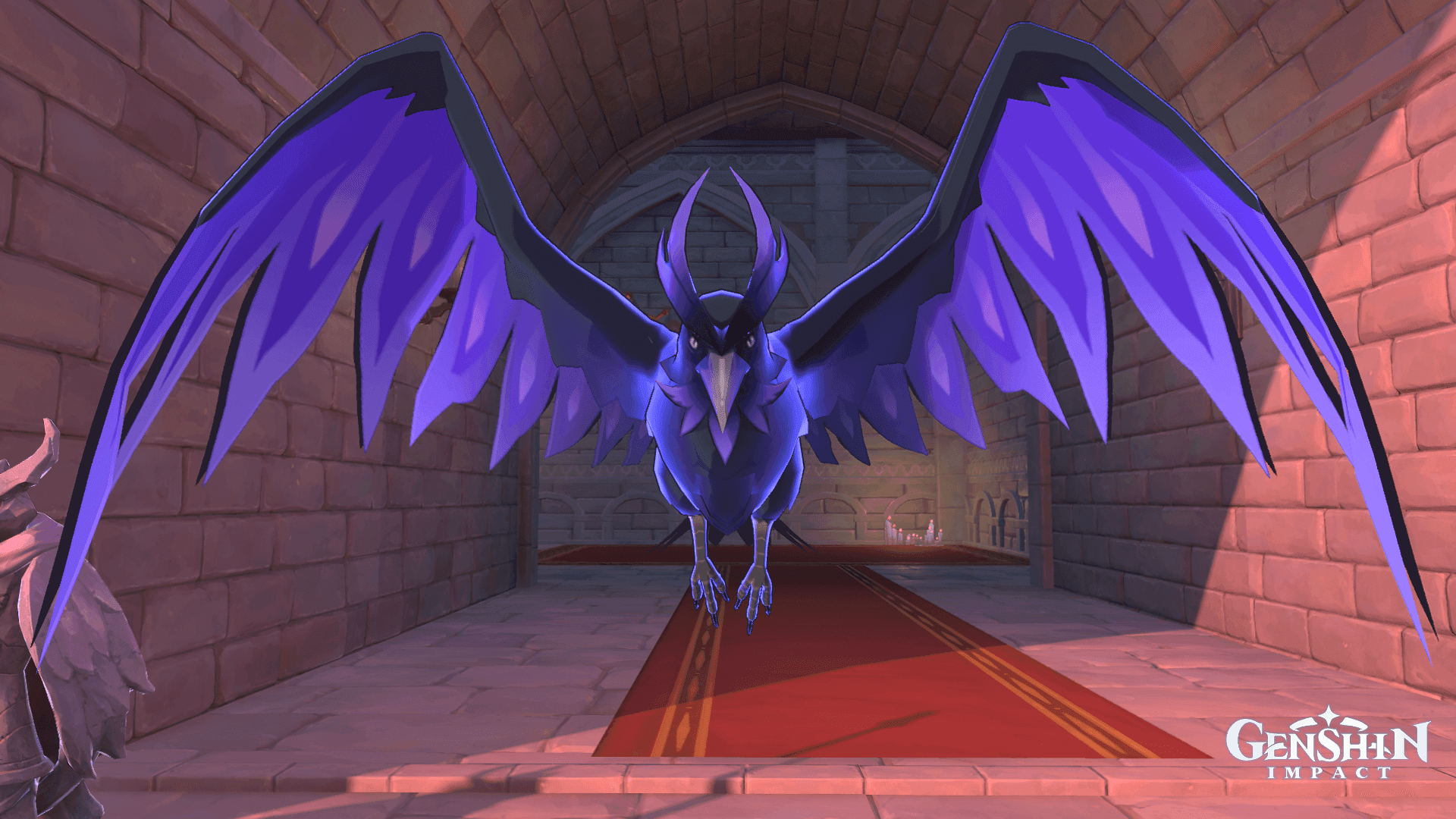 Fischl from Genshin Impact with her Electro raven companion Oz