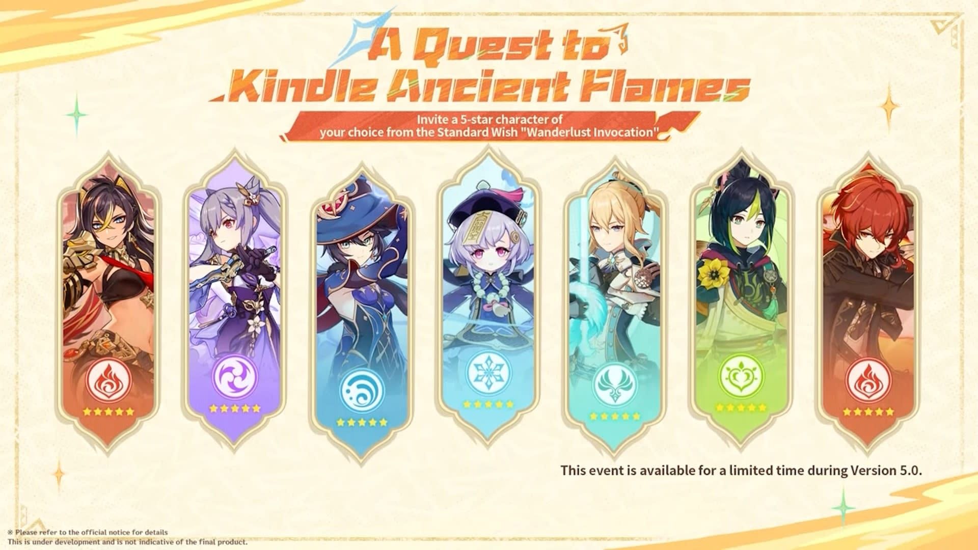 Collection of Genshin Impact 5-star characters including Neuvillette, Furina, Kazuha, and Zhongli