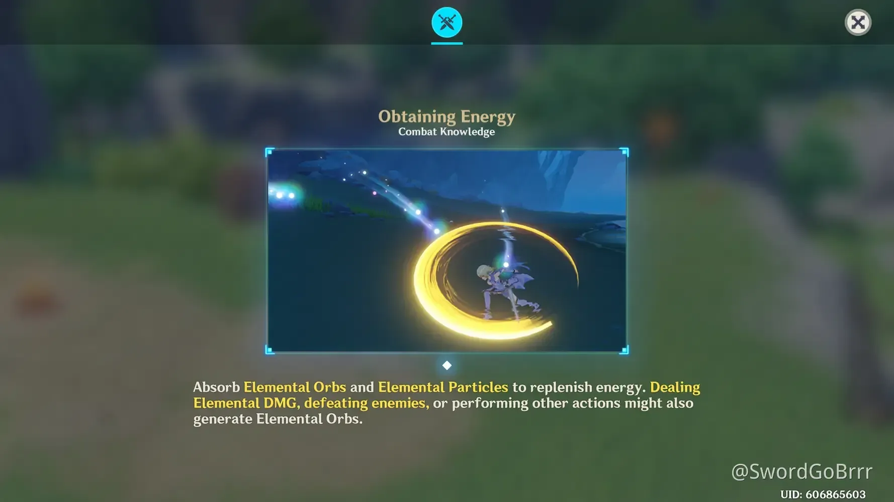 Screenshot showing particles being absorbed by character in Genshin Impact