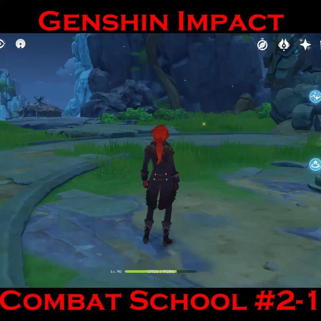 Genshin Impact combat screenshot showing animation canceling technique with character mid-dash during attack sequence