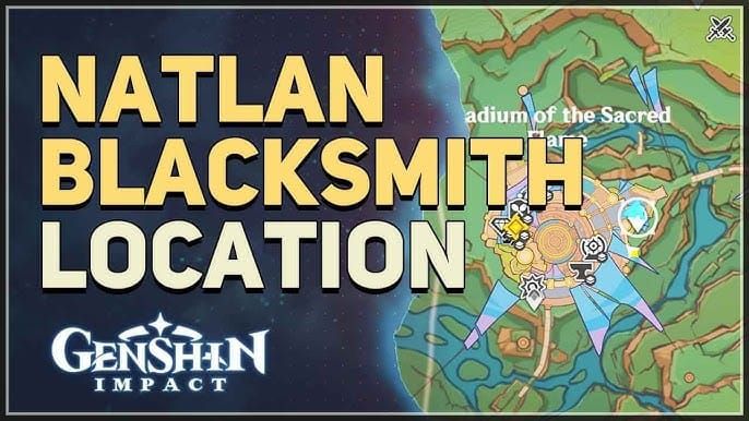Interactive map showing blacksmith locations across Teyvat regions including Wagner, Master Zhang, and other crafting NPCs