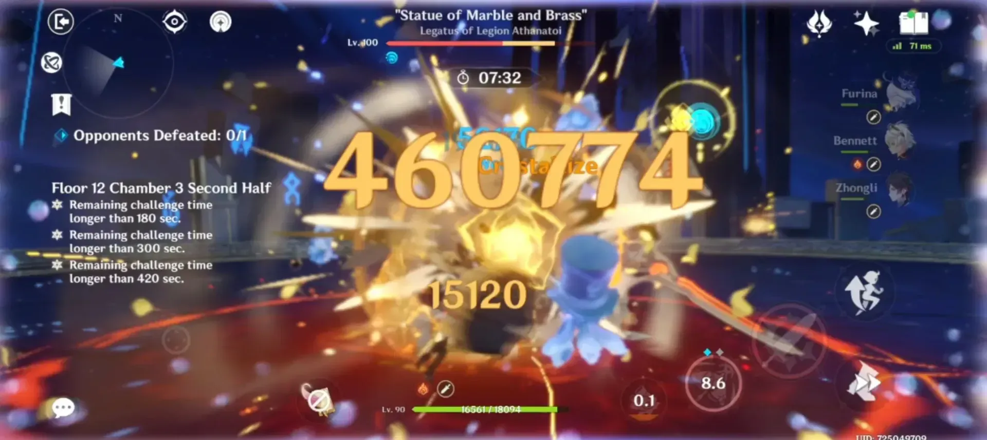 Damage number comparison in Genshin Impact showing defense shred effectiveness