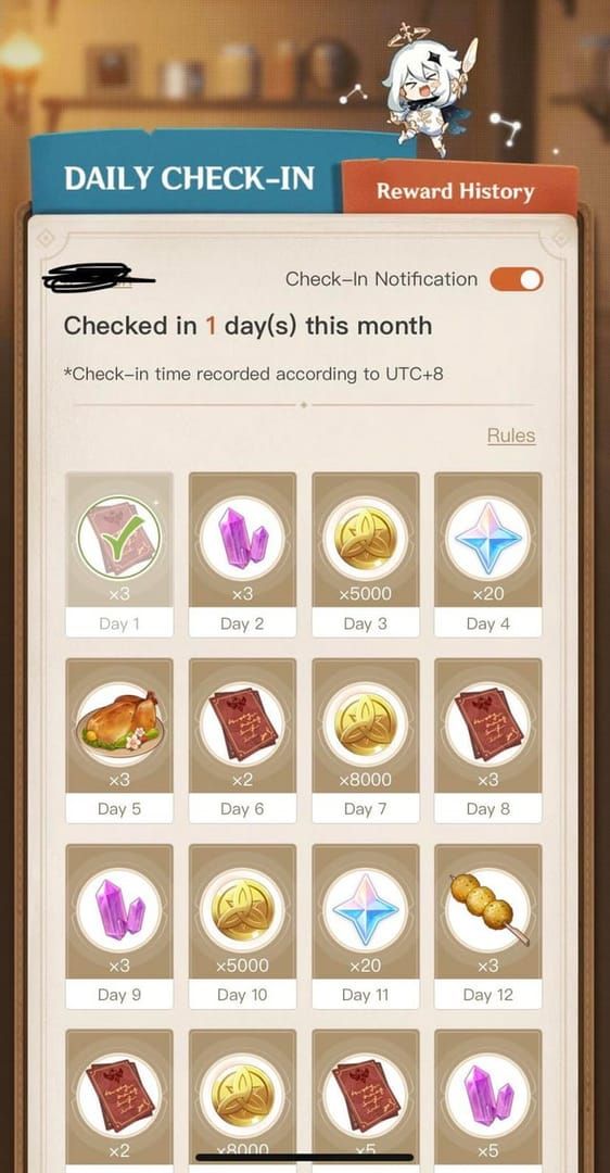 HoYoLAB mobile app Tools menu with Daily Check-In highlighted
