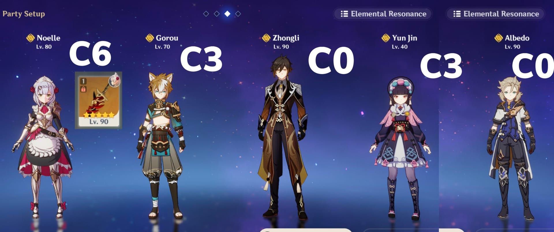 F2P team composition featuring Noelle as main healer and Geo applicator