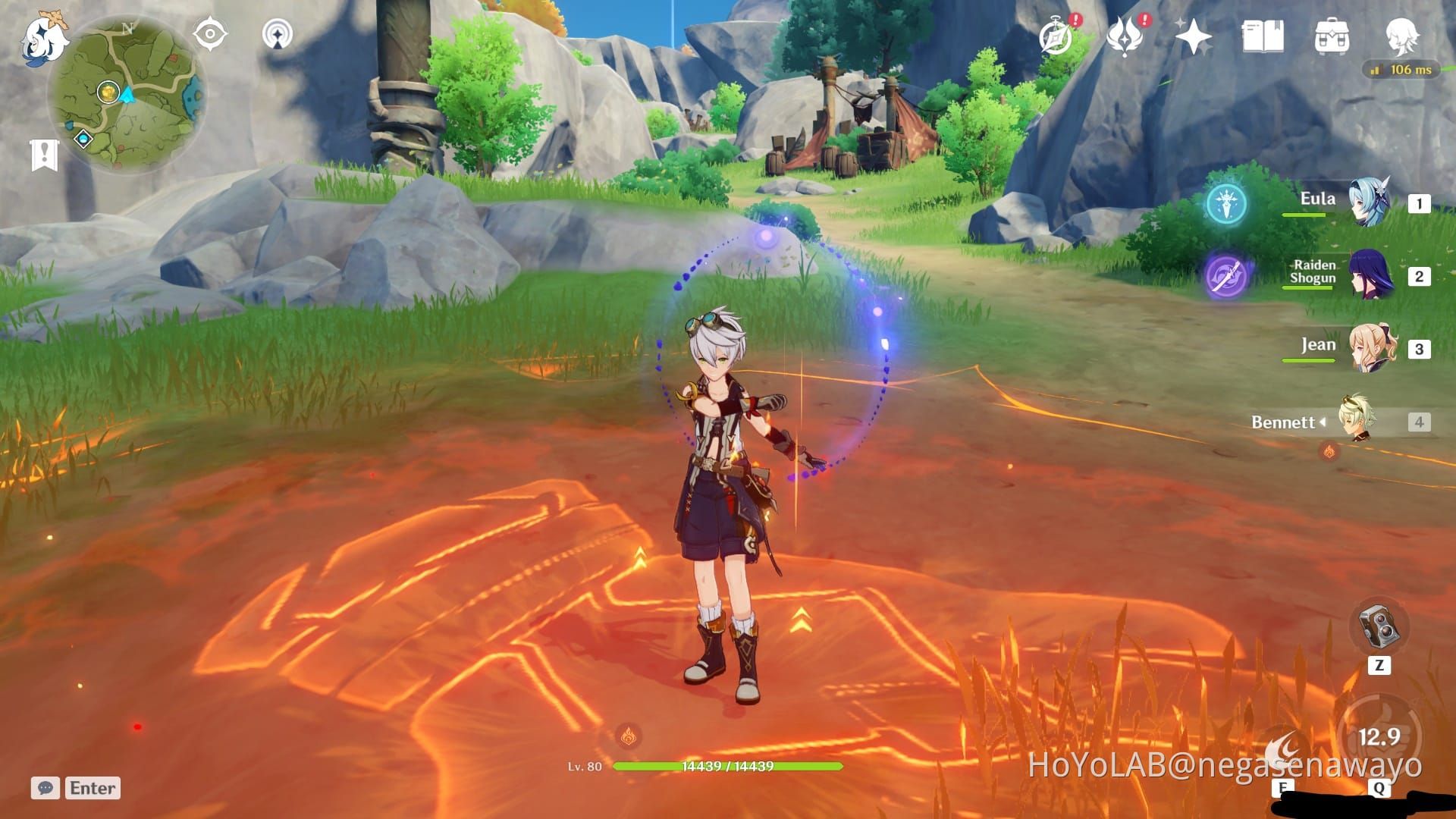 Bennett using his elemental burst with Pyro field effect visible