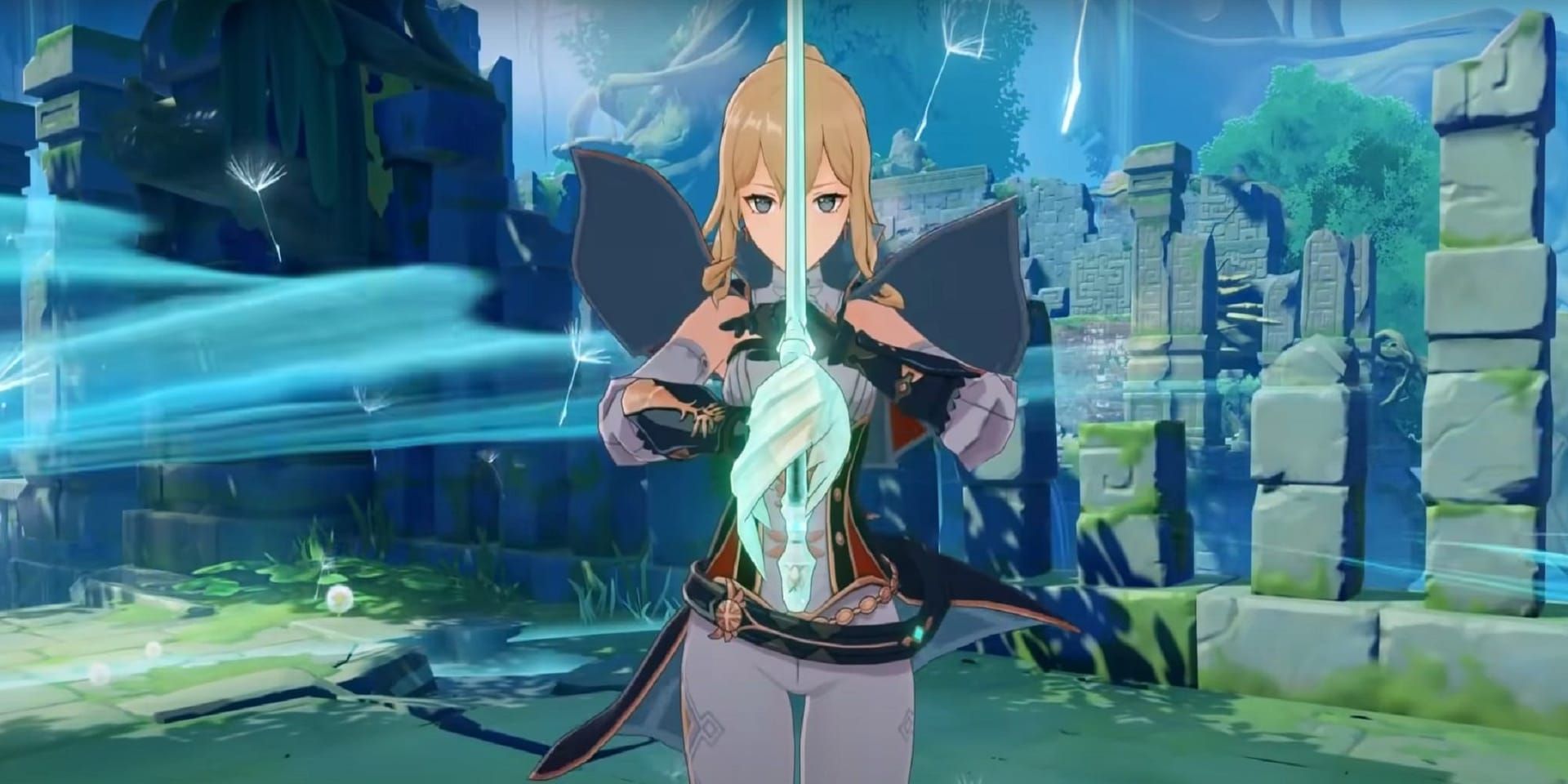 Jean casting her elemental burst with Anemo healing field active