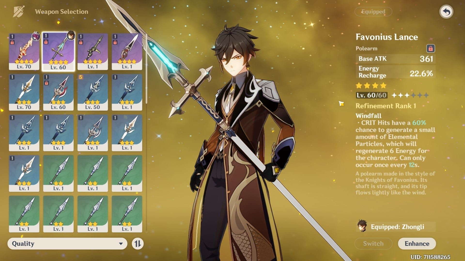 Recommended weapons for Zhongli support builds including Staff of Homa