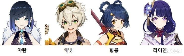 원신 야란 추천 파티 구성 - 호야행종 편성 화면