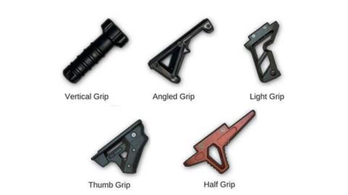 PUBG Mobile weapon attachments including grips and stocks