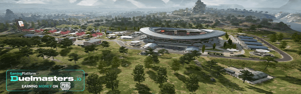 PUBG Mobile Stadium showing circular arena design with seating areas and central field