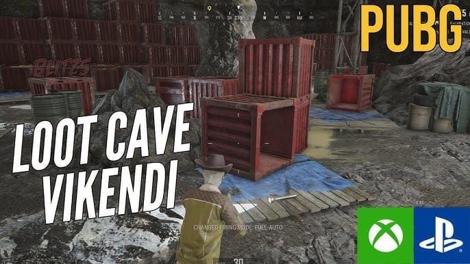 Interior screenshot of PUBG Mobile Podvosto Cave showing airdrop crates and weapon spawns