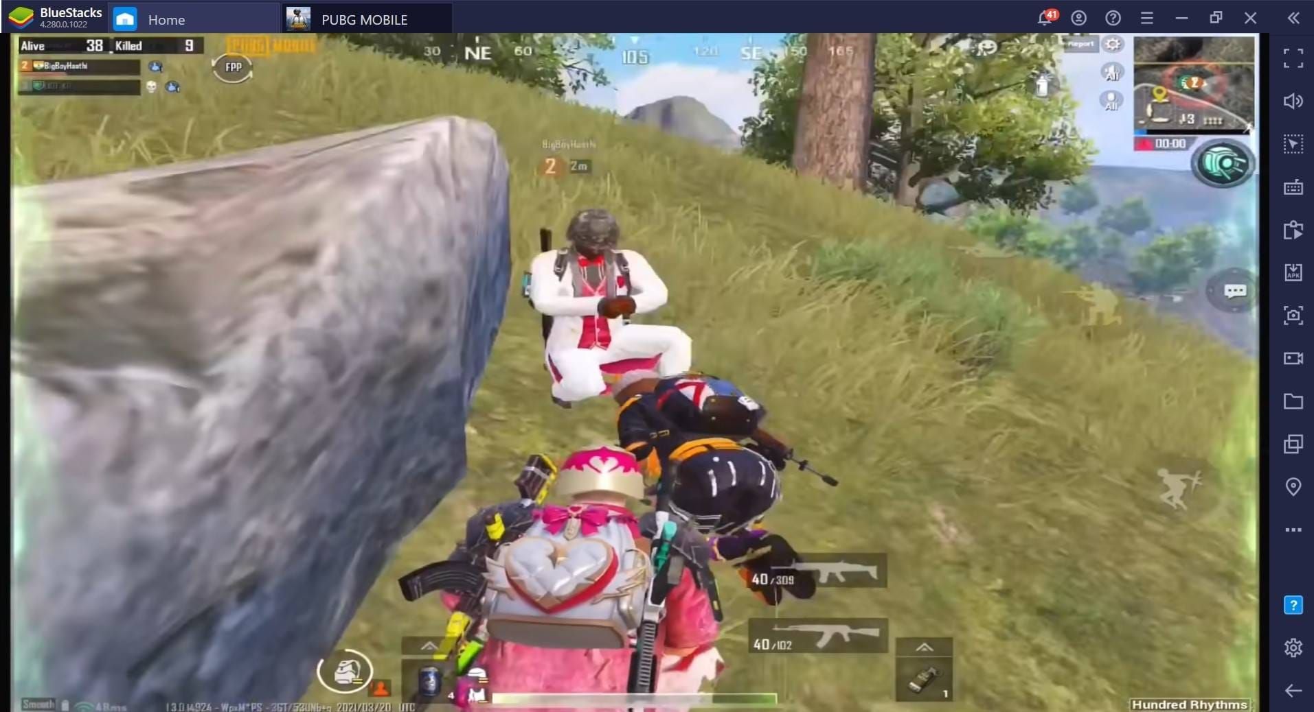 PUBG Mobile player using elevation and ridgeline positioning strategically