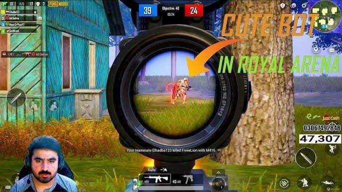 PUBG Mobile Arena mode gameplay showing proper room entry technique with crosshair positioning