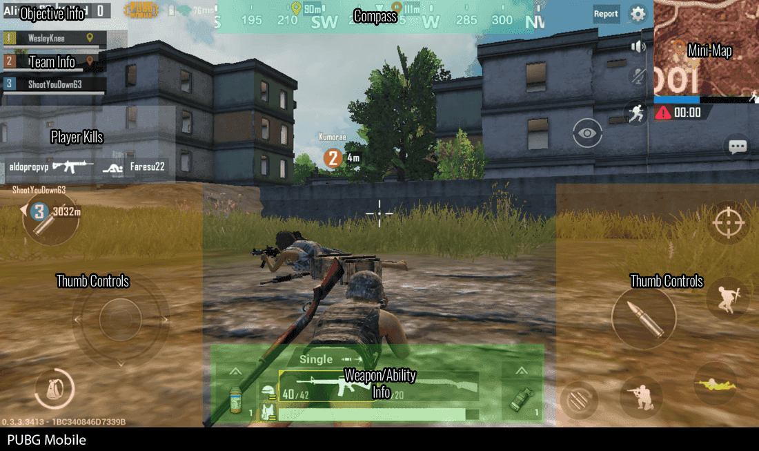 PUBG Mobile enhanced audio positioning system interface showing directional indicators