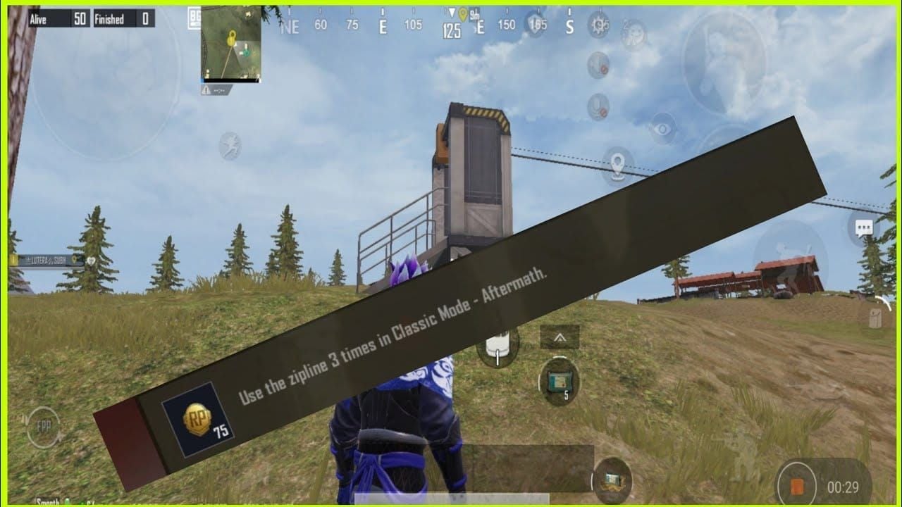 PUBG Mobile player using zipline showing weapon restriction during transit