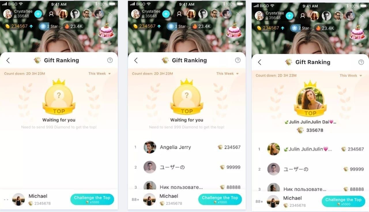 BIGO Live Family Prestige section displaying ranking and progress data