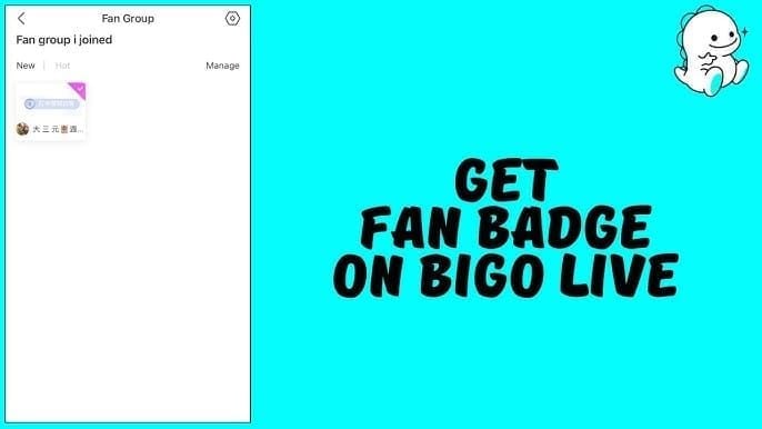 BIGO Live interface displaying fan group badge next to username in chat