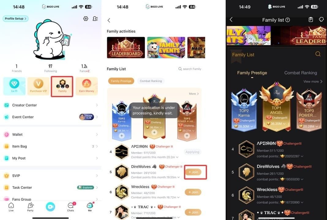 BIGO fan group badge customization interface showing different design options