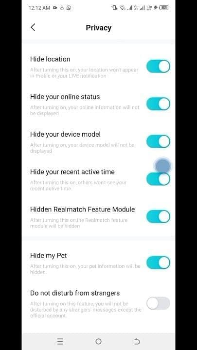 BIGO Live privacy settings interface showing comprehensive safety controls