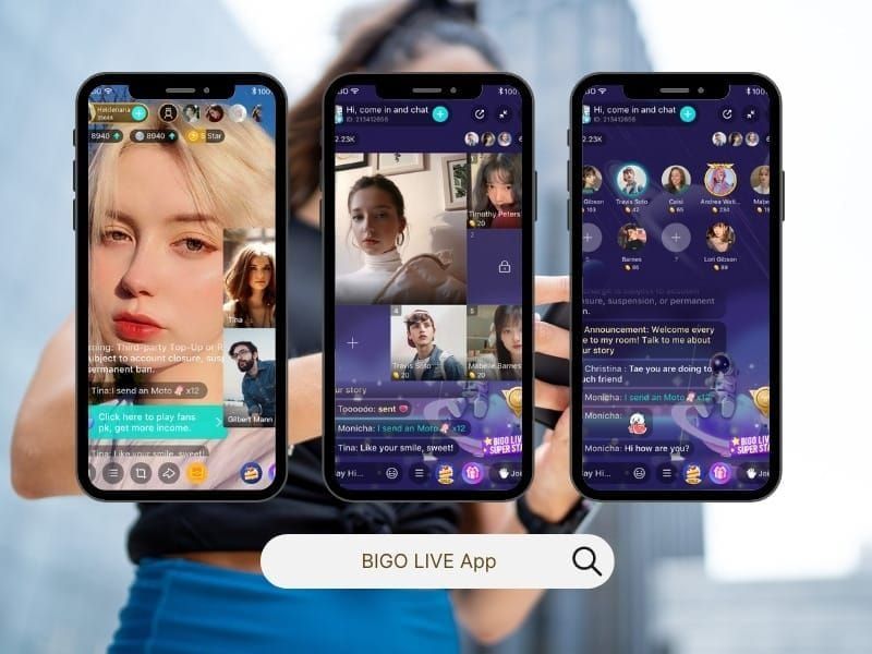 BIGO Live platform interface displaying community features and streaming options