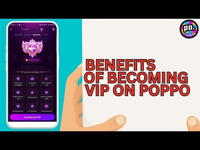 Poppo VIP membership interface displaying monthly costs and exclusive benefits for premium users