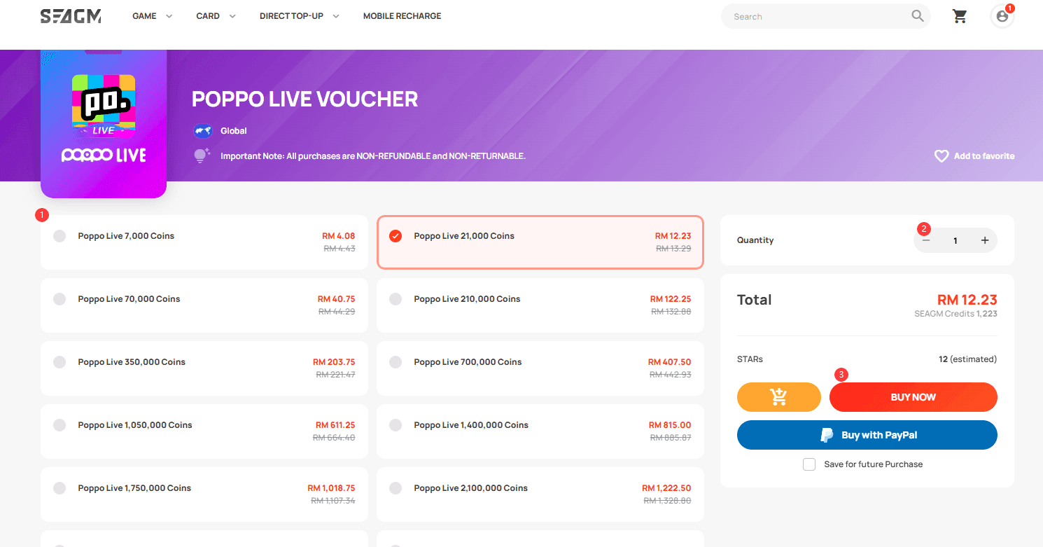 Poppo Live app voucher redemption screen with code input field
