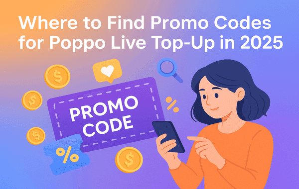 Poppo Live checkout screen with discount code field highlighted and coin package selection visible
