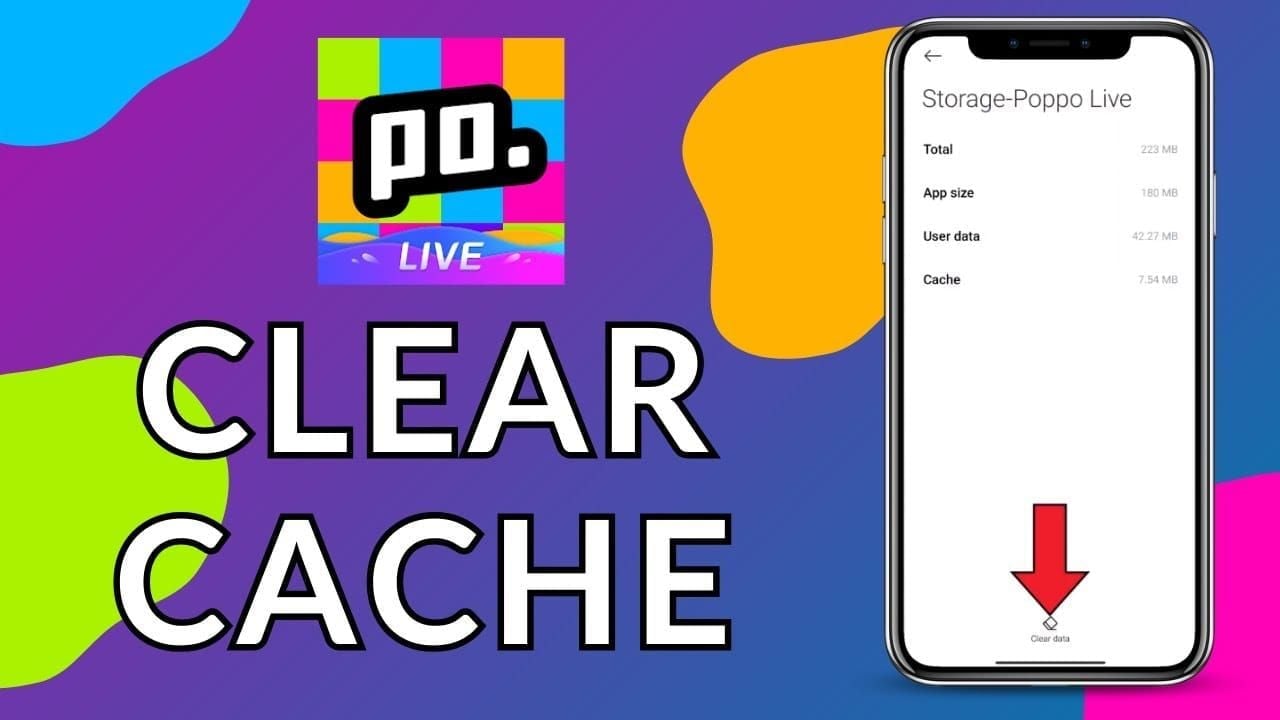 Android settings menu showing steps to clear Poppo Live app cache