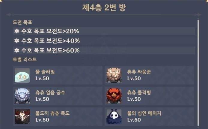원신 나선비경 4층 클리어 화면