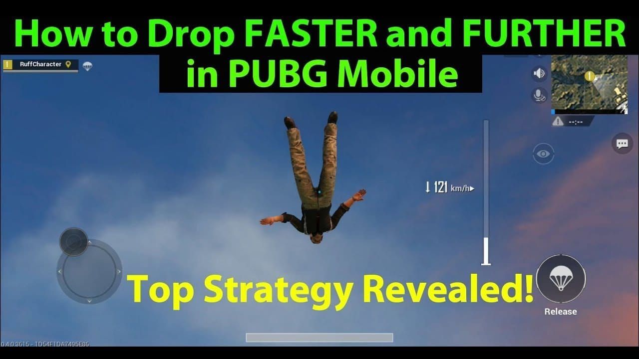 PUBG Mobile parachute interface showing optimal 750-780 meter jump distance