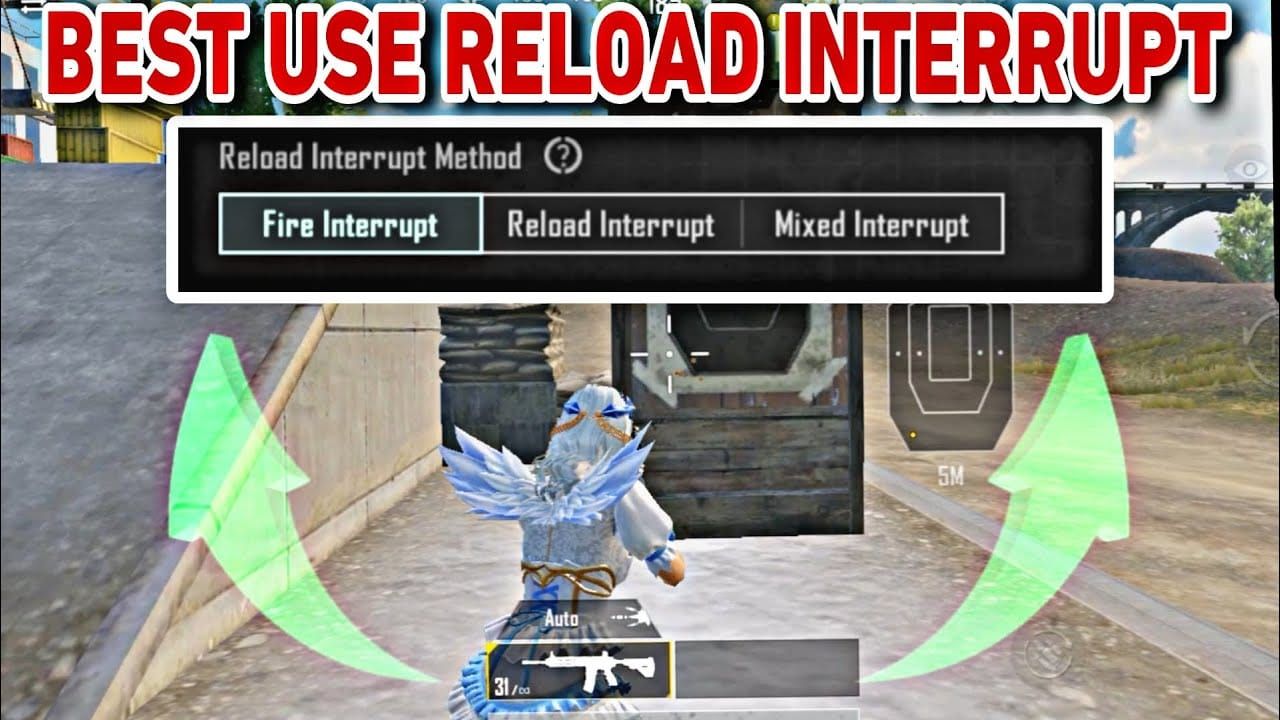 PUBG Mobile 4.0 settings menu displaying reload interrupt and fire interrupt control options